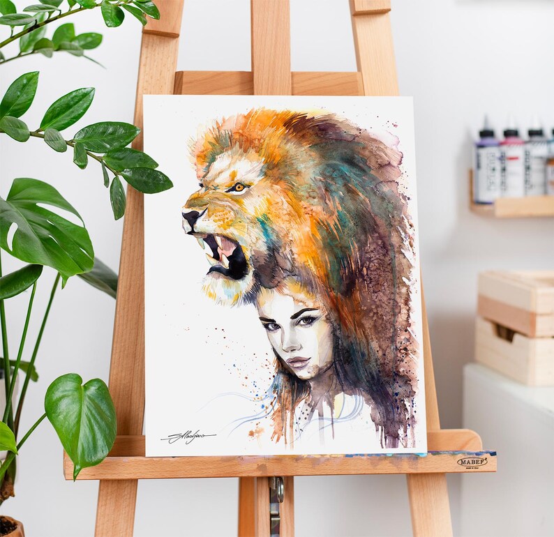 Lion Girl Limited Edition Watercolor Art Print by Slaveika Aladjova ...