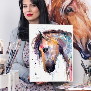 スラヴェイカ・アラジョヴァ作「ドーベルマン犬」限定版水彩画アート