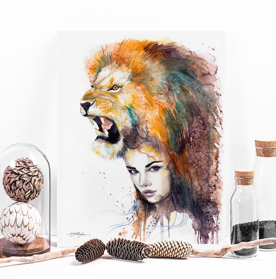 Lion Girl Limited Edition Watercolor Art Print by Slaveika Aladjova ...
