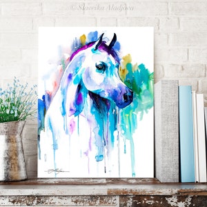 Arabian horse watercolor painting print by Slaveika Aladjova, art, animal, illustration, home decor, wall art, gift, farm, portrait