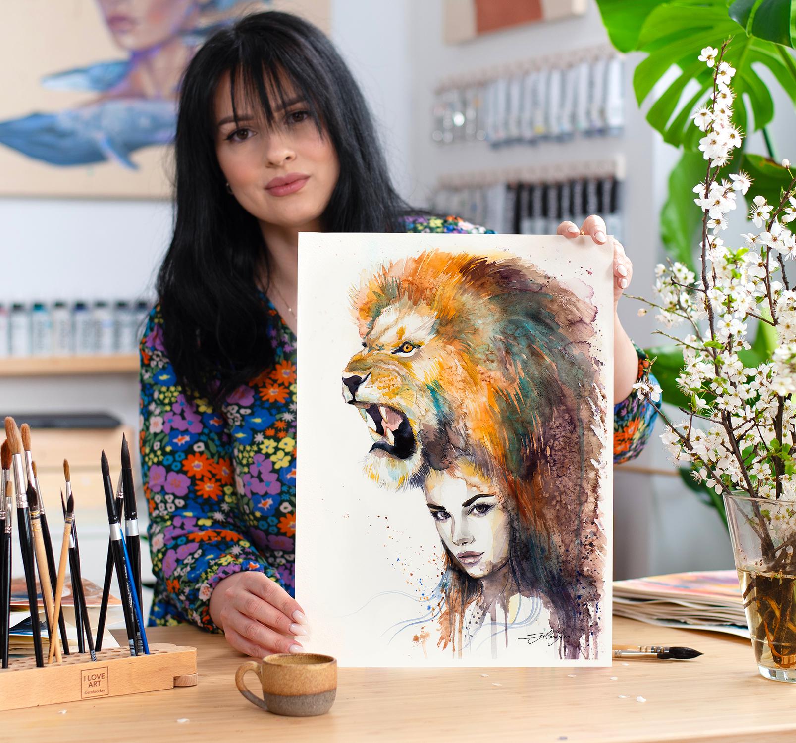 Lion Girl Limited Edition Watercolor Art Print by Slaveika Aladjova ...