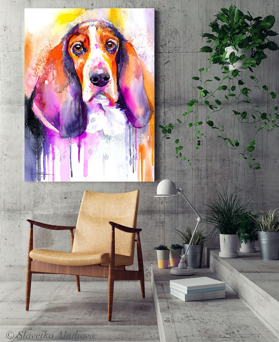 Basset Dog Watercolor Painting Print by Slaveika Aladjova | Etsy
