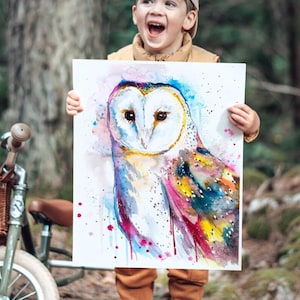 Barn owl Limited Edition Watercolor Art Print by Slaveika Aladjova, animal, illustration, bird, home decor, painting, portrait, image 1
