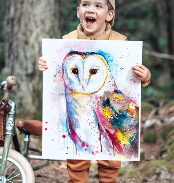 Barn owl Limited Edition Watercolor Art Print by Slaveika Aladjova, animal, illustration, bird, home decor, painting, portrait,