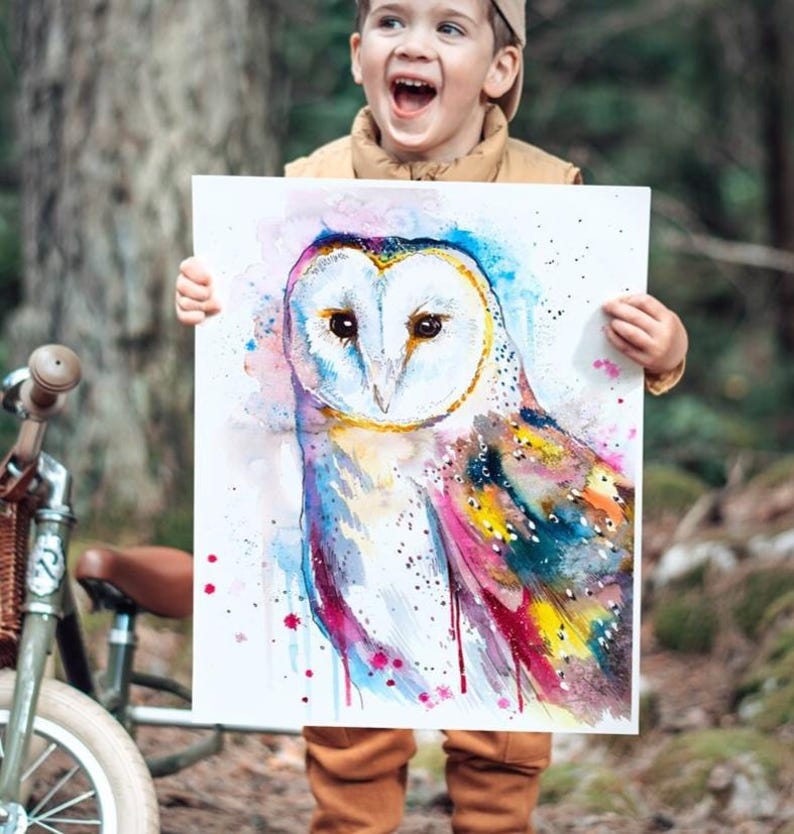 Barn owl Limited Edition Watercolor Art Print by Slaveika Aladjova, animal, illustration, bird, home decor, painting, portrait, image 1