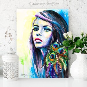 Peacock Girl watercolor painting print by Slaveika Aladjova, Fashion Illustration, Woman art, Illustration, watercolour, wall art,home decor image 2