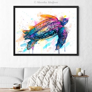 Leatherback sea turtle watercolor painting print by Slaveika Aladjova, art,animal, illustration, Sea art, sea life art, home decor, Wall art image 5