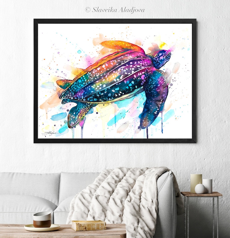 Leatherback sea turtle watercolor painting print by Slaveika Aladjova, art,animal, illustration, Sea art, sea life art, home decor, Wall art image 5