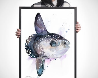 マンボウ、マンボウ、Slaveika Aladjovaによる限定版水彩画アート