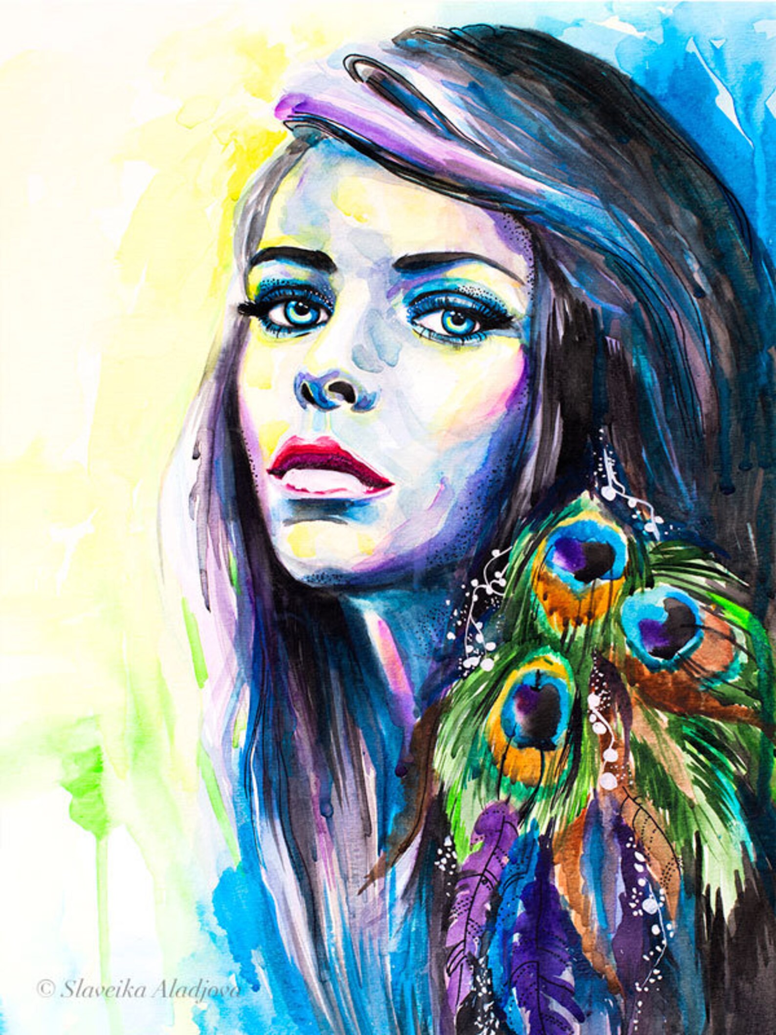 Peacock Girl Limited Edition Watercolor Art Print by Slaveika Aladjova ...