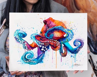 Octopus Limited Edition Watercolor Art Print by Slaveika Aladjova, illustration, Sea art, sea life art, home decor, extra large print