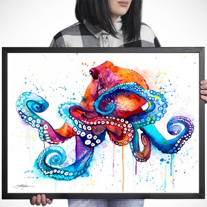 Octopus watercolor painting print by Slaveika Aladjova, art, animal, illustration, Sea art, sea life art, home decor, extra large print image 8