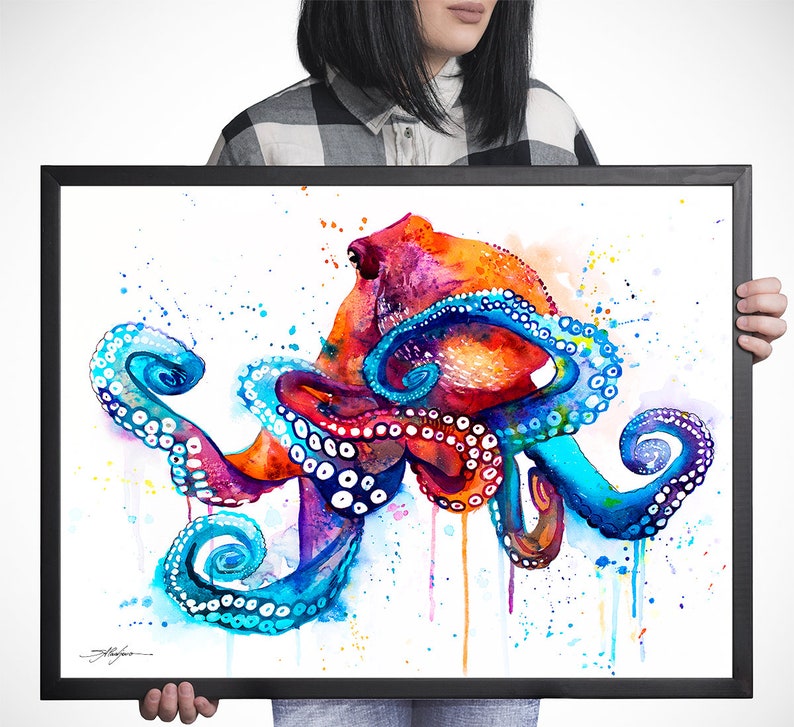 Octopus watercolor painting print by Slaveika Aladjova, art, animal, illustration, Sea art, sea life art, home decor, extra large print image 8
