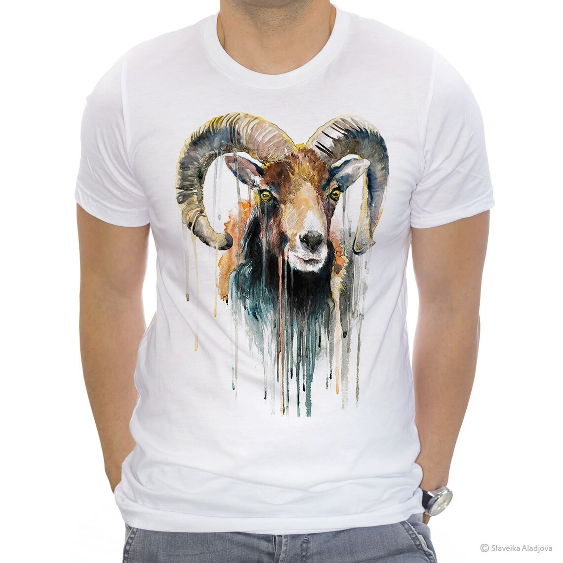 Mouflon Print T-shirt Watercolor Artwork Cotton Tee With - Etsy