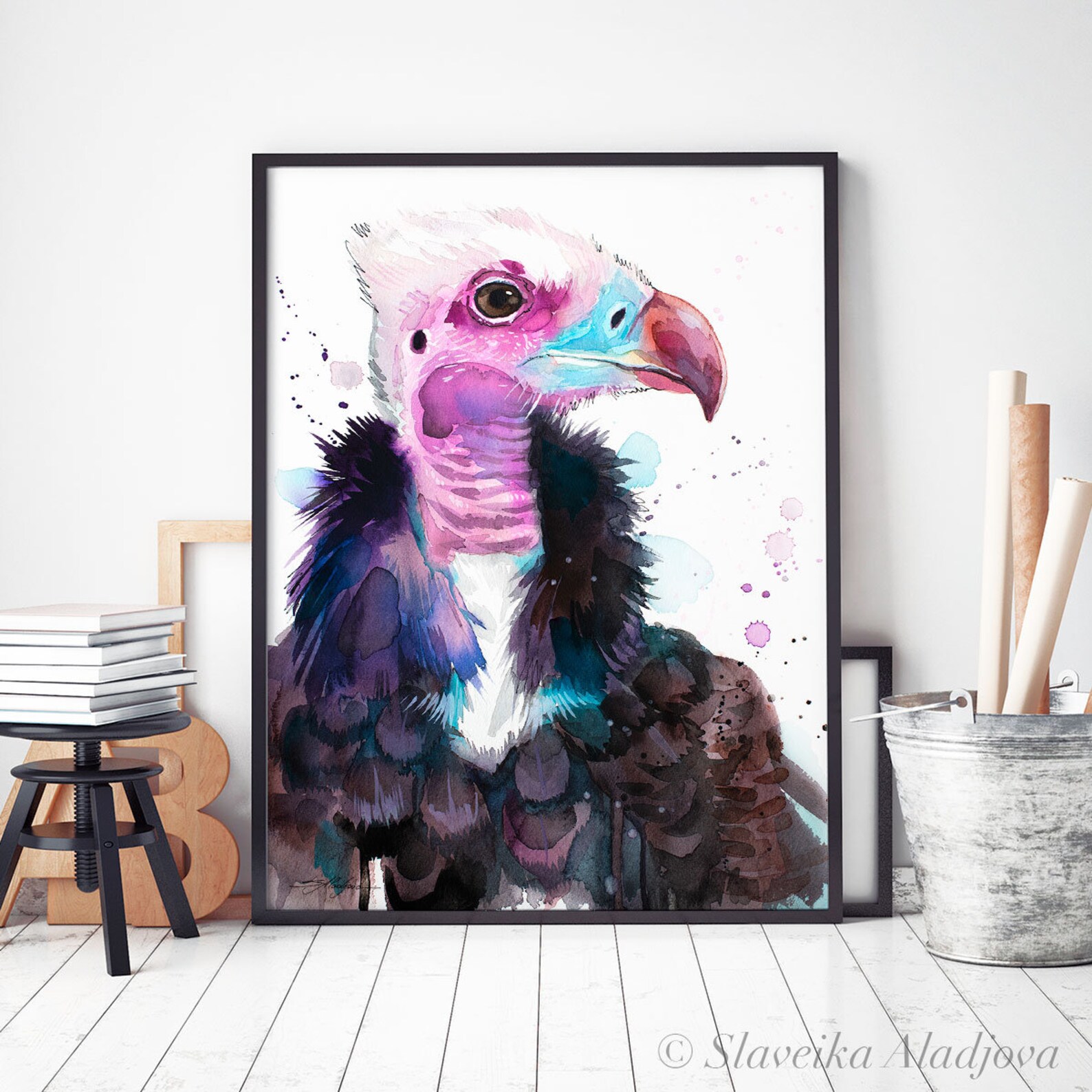 White-headed Vulture Watercolor Painting Print by Slaveika Aladjova ...