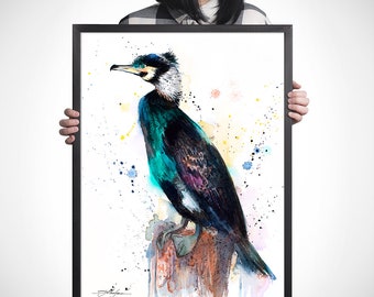 Slaveika Aladjova によるオオウミガラスの水彩画のプリント、アート