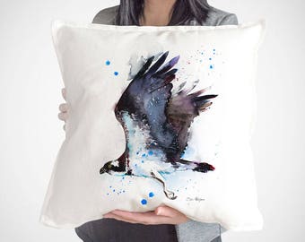 Copertura del cuscino di tiro Osprey da Slaveika Aladjova, fodera per cuscino, copertura del cuscino decorativo, animale arte, cuscino dell'acquerello, regalo di Natale