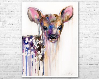 Deer watercolor 3 painting print by Slaveika Aladjova, art, animal, illustration, home decor, wall art, gift, portrait, Contemporary