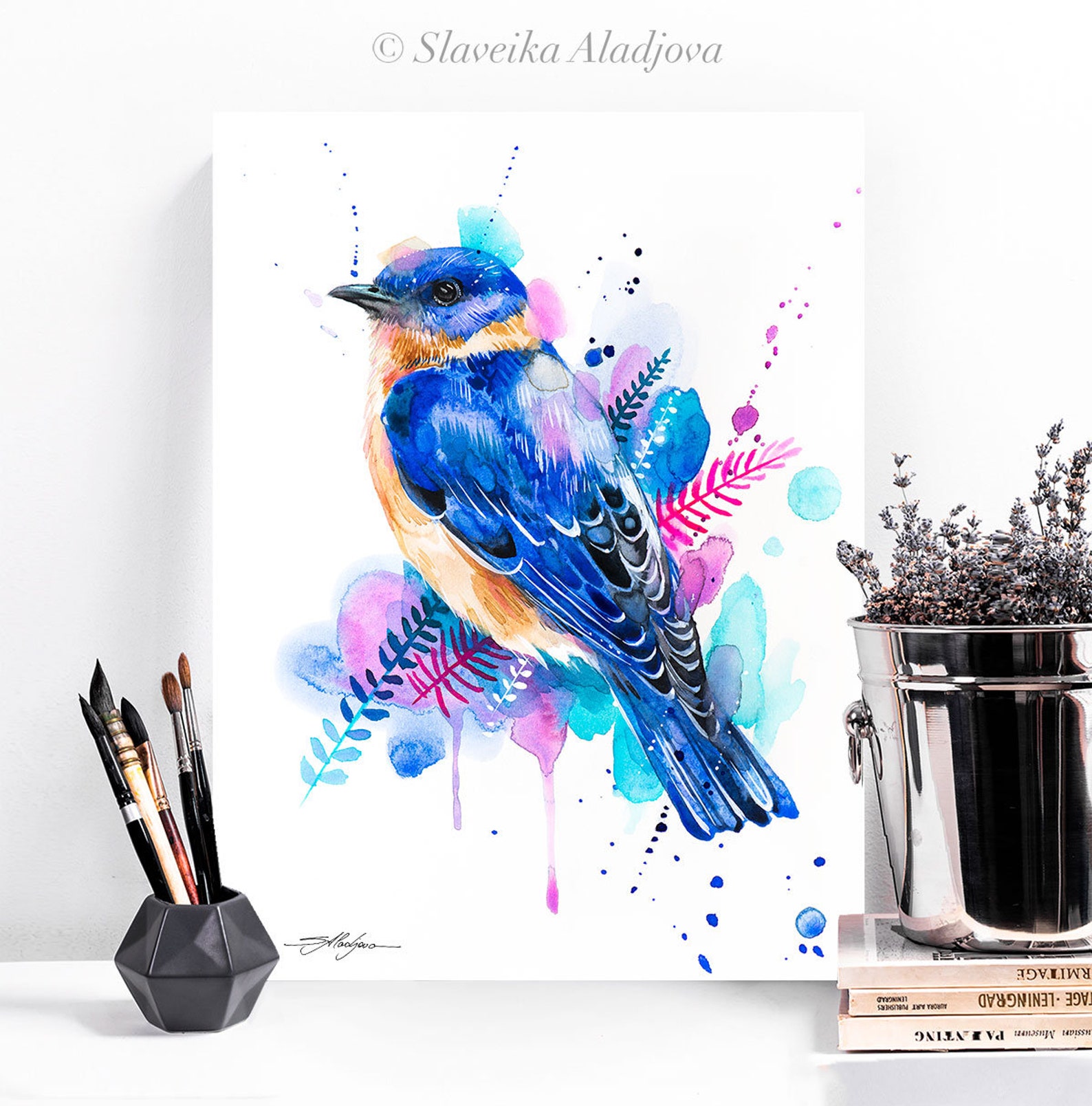 Bluebird Watercolor Painting Print by Slaveika Aladjova Art - Etsy