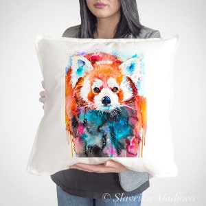 Cubierta de cojín de panda rojo, almohada de lanzamiento de panda, funda de cojín decorativo, idea de regalo amante animal, almohada de acuarela, estampado de panda lindo