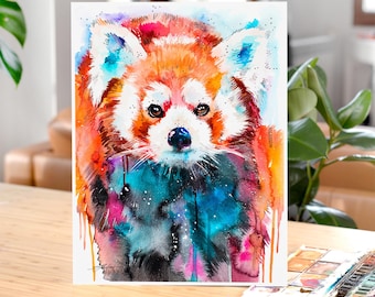 Red panda watercolor painting print by Slaveika Aladjova, art, animal, illustration, home decor, Nursery, gift, Wildlife, wall art