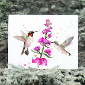 Ruby-Throated Hummingbirds Limited Edition Watercolor Art Print by Slaveika Aladjova, animal art, illustration, bird, home decor, painting
