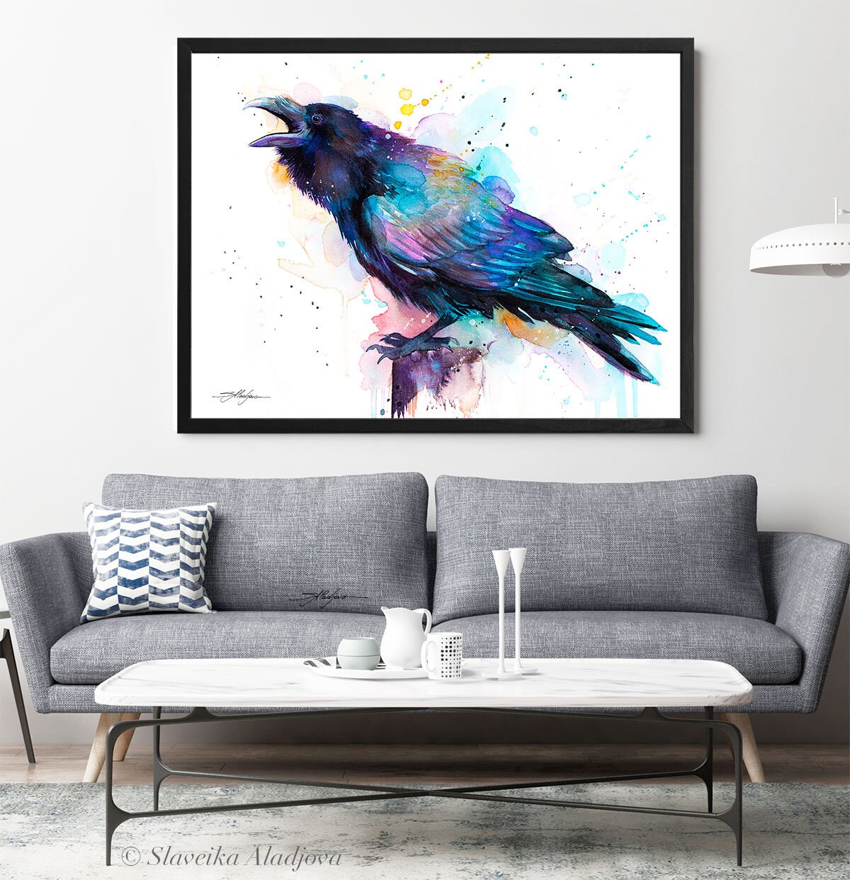 スラヴェイカ・アラジョヴァによるカラスの水彩画プリント、特大