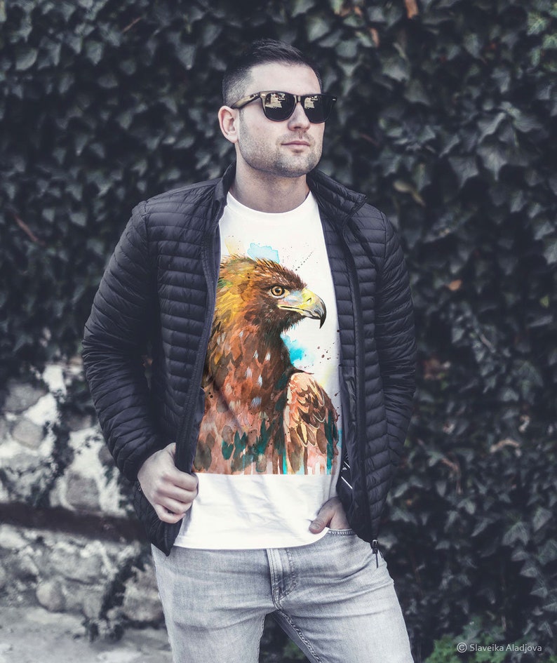 XXL Golden Eagle T-shirt Unisex XS Kids models S Watercolor Bird Art Print XL L Women Graphic Tees M Animal Cotton 100/%
