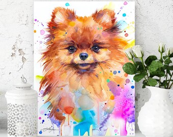 スラヴェイカ・アラジョヴァ作「ポメラニアン犬」限定版水彩画アート