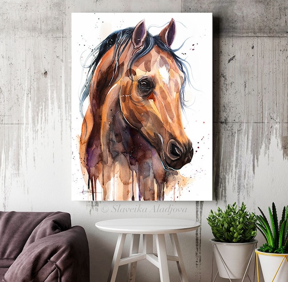 Slaveika Aladjova によるサラブレッド馬の水彩画プリント、動物アート