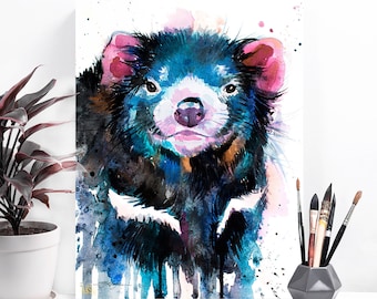 Tasmanian devil watercolor painting print by Slaveika Aladjova, art, animal, illustration, home decor, Nursery, gift, Wildlife, wall art