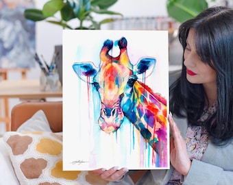 Giraffe watercolor painting print by Slaveika Aladjova, art, animal, illustration, home decor, Nursery, gift, Wildlife, wall art