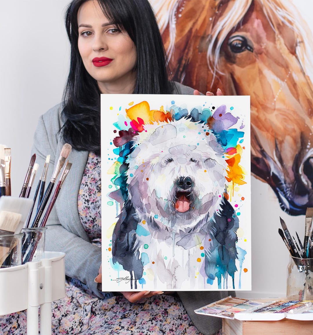 Old English Sheepdog Dog Limited Edition Watercolor Art Print by ...