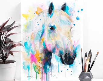 Percheron horse watercolor painting print by Slaveika Aladjova, animal art, illustration,wall art, home decor, wildlife, gift, Giclee Print