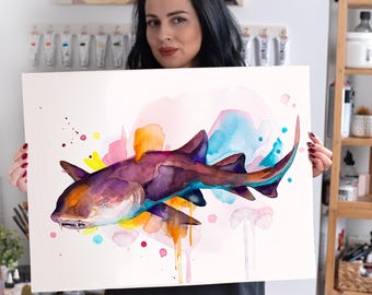 Nurse shark Limited Edition Watercolor Art Print by Slaveika Aladjova, animal, illustration, Sea art, sea life art, home decor, Wall art