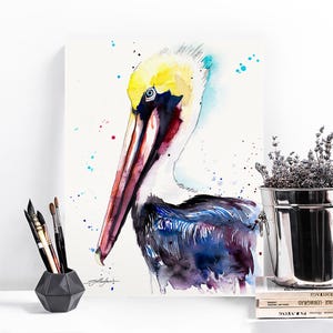 Brown pelican watercolor painting print by Slaveika Aladjova, art, animal, illustration, bird, home decor, wall art, gift, Wildlife