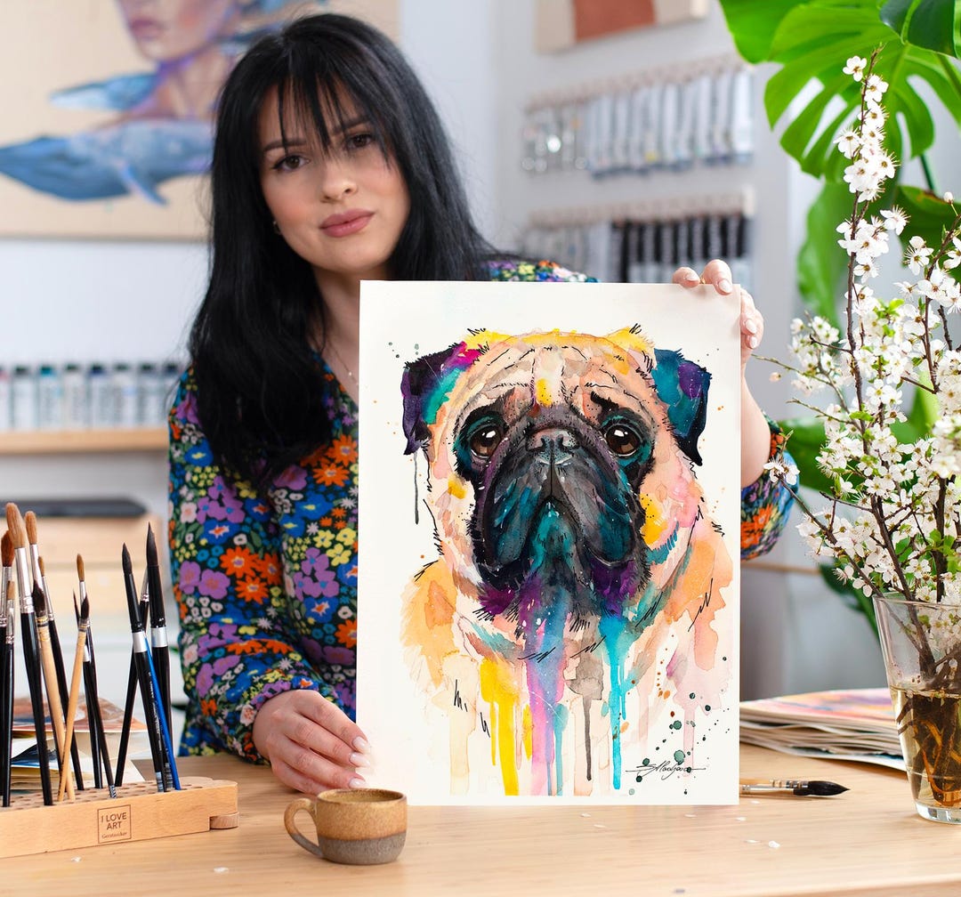 Pug Limited Edition Watercolor Art Print by Slaveika Aladjova Animal ...