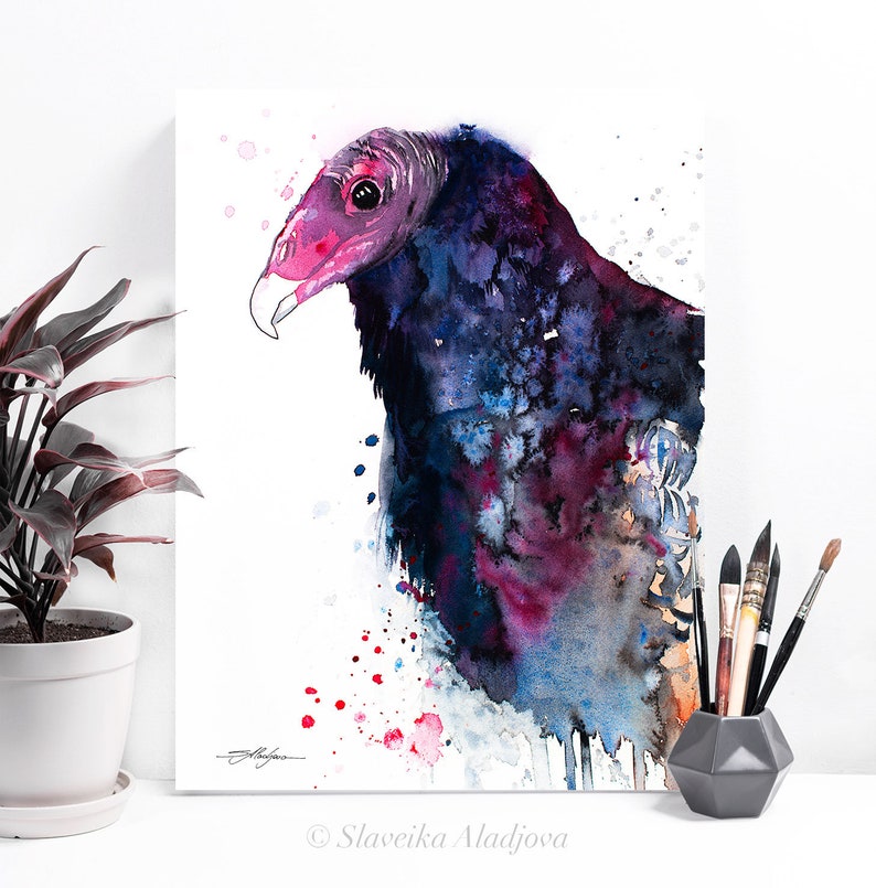 Turkey Vulture watercolor painting print by Slaveika Aladjova, a Turkey Vulture watercolor painting print by Slaveika Aladjova, a