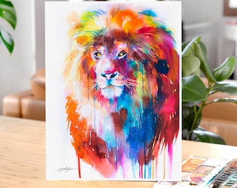 Lion watercolor painting print by Slaveika Aladjova, art, animal, illustration, home decor, Nursery, African, Wildlife, Contemporary