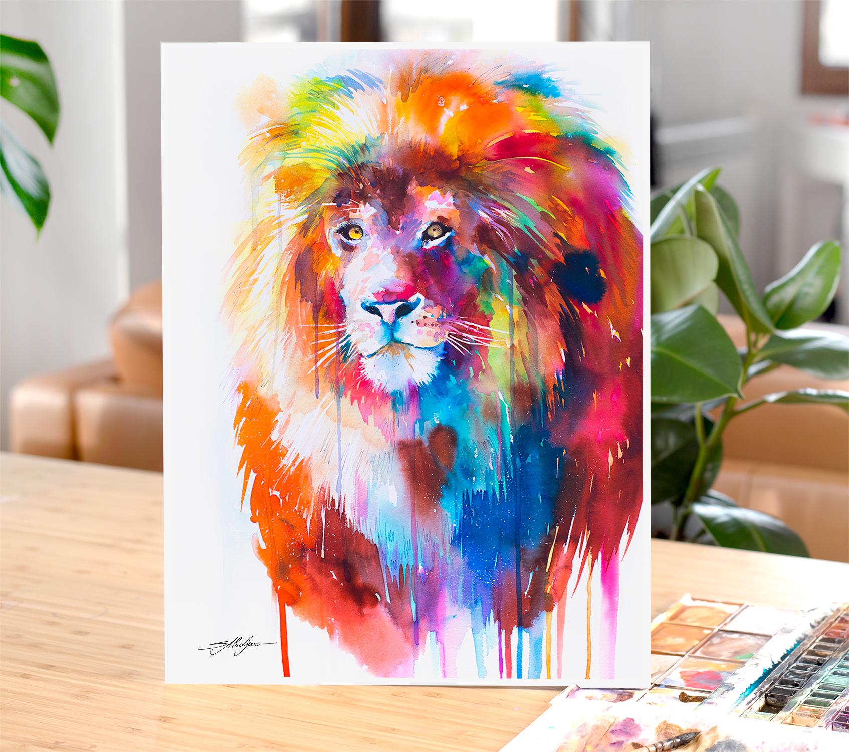Lion Watercolor Painting Print by Slaveika Aladjova, Art, Animal ...