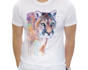 Puma T-shirt, Unisex T-shirt, ring spun Cotton 100%, watercolor T-shirt, T shirt art, T shirt animal, XS, S, M, L, XL, XXL