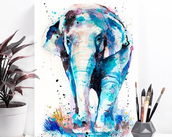 Asian Elephant watercolor painting print by Slaveika Aladjova, art, animal, illustration, home decor, Nursery, Wildlife, wall art, gift