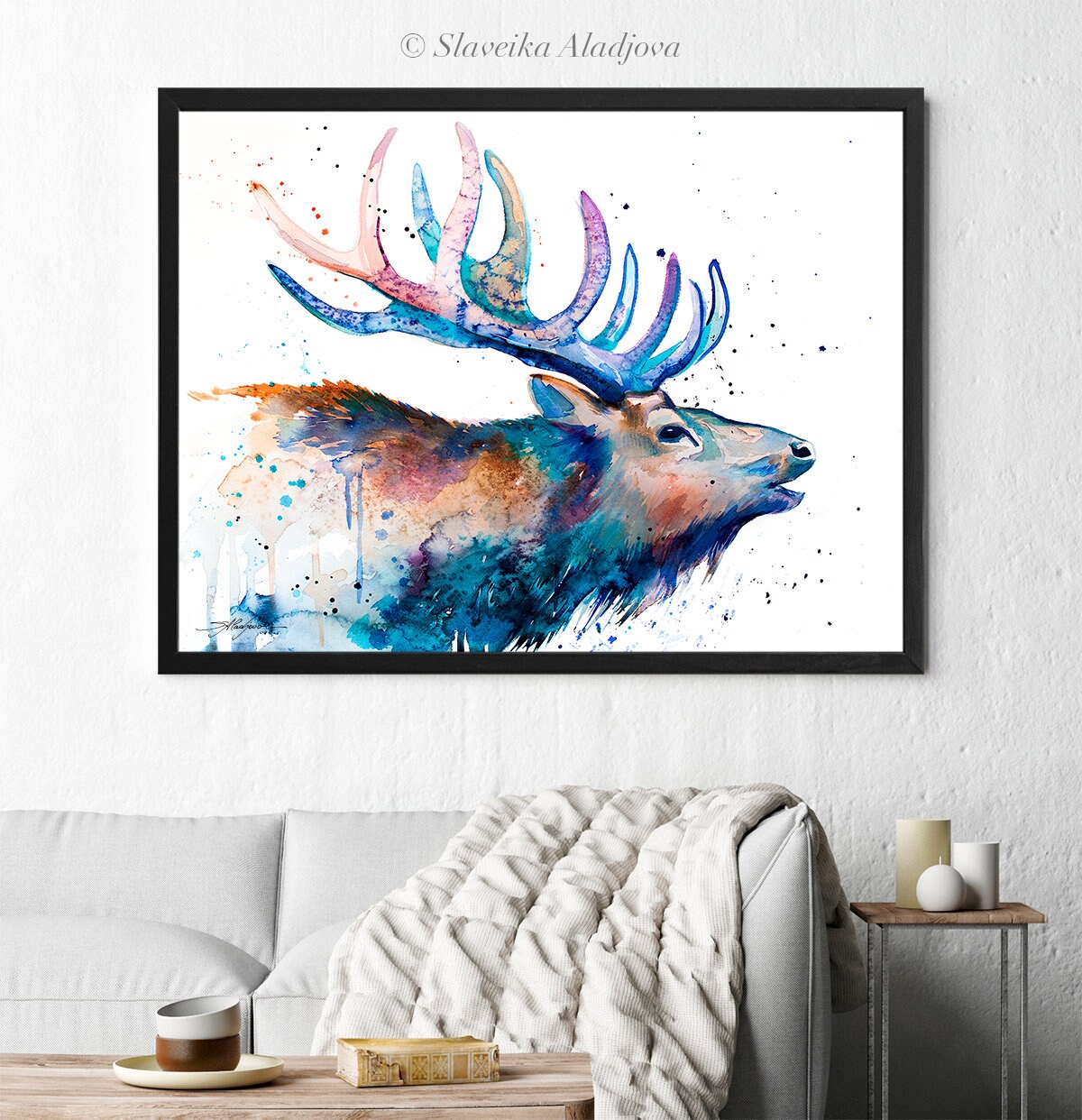 Red Deer Watercolor Painting Print by Slaveika Aladjova, Art, Extra ...