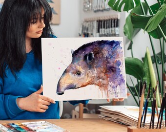 Tapir watercolor painting print by Slaveika Aladjova, art, animal, illustration, home decor, Nursery, gift, Wildlife, wall art