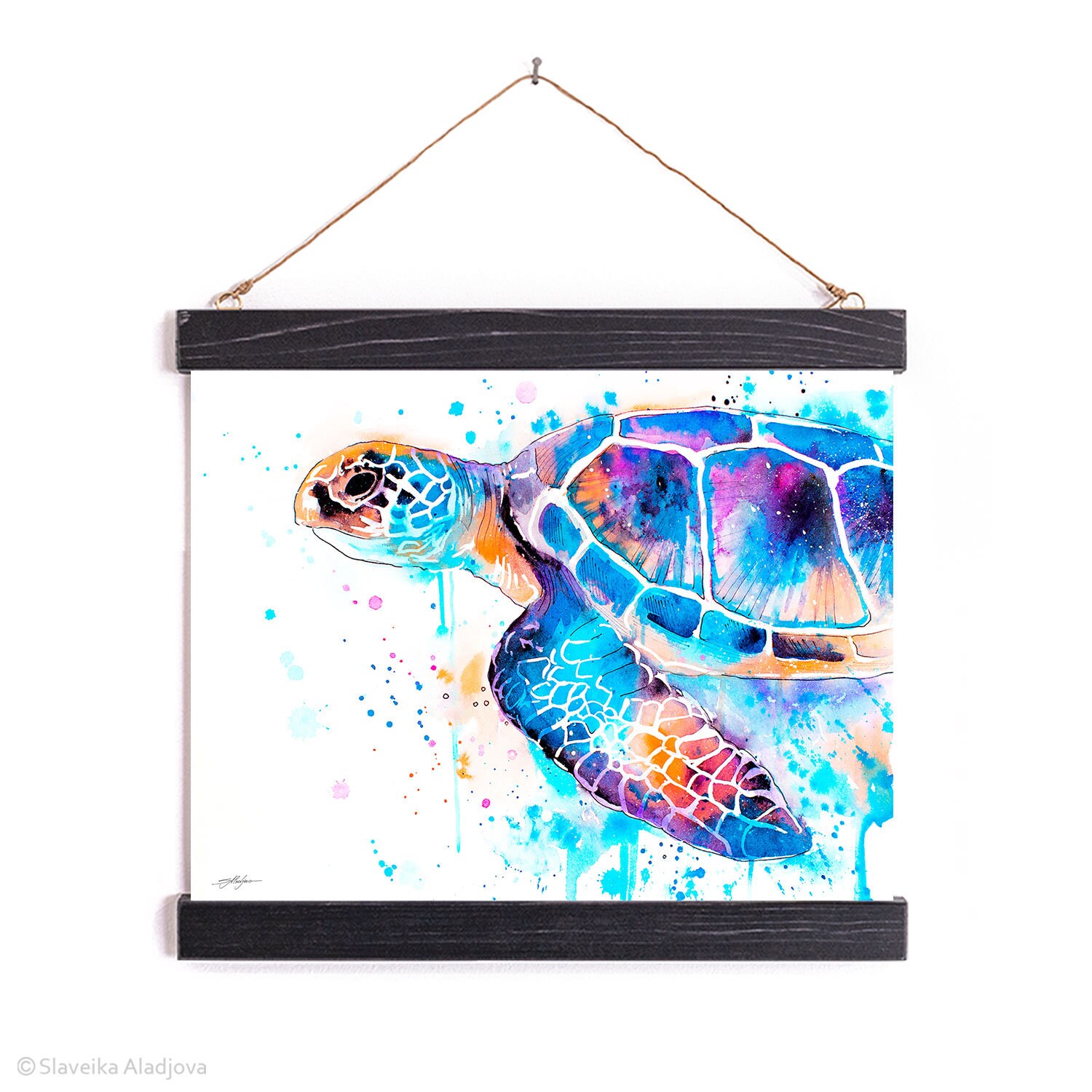 Blue Sea turtle Watercolor Painting Framed, Wall Hanging print, Animal