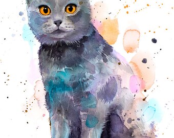 シャルトリュー猫限定版水彩画アートプリント（スラヴェイカ