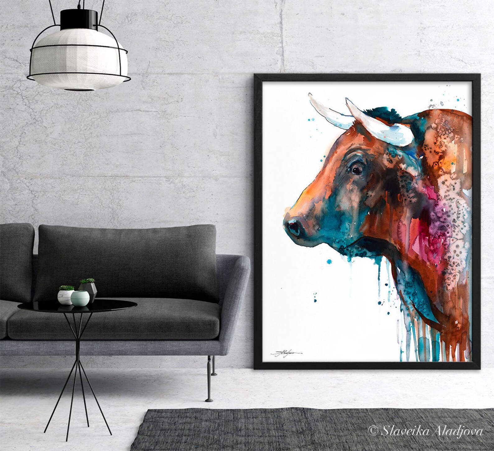 Brown Bull Watercolor Painting Print by Slaveika Aladjova, Art, Animal ...