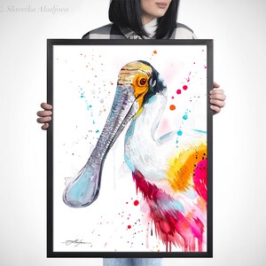 Roseate spoonbill watercolor painting print by Slaveika Aladjova, animal art, illustration, bird, home decor, wall art, portrait, gift image 7