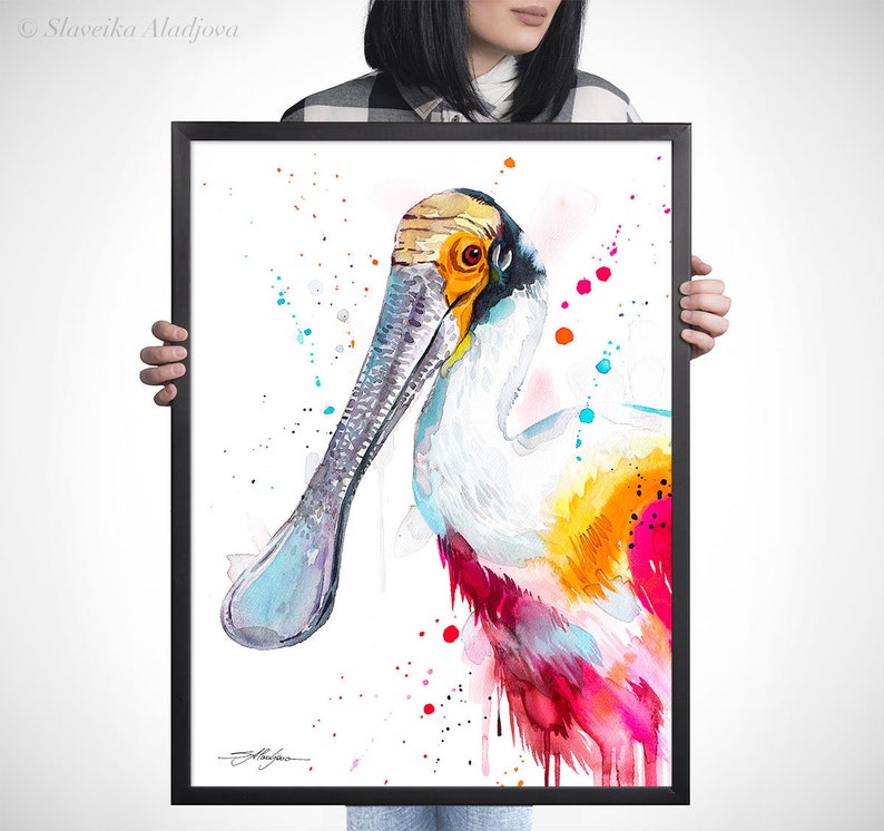 Roseate spoonbill watercolor painting print by Slaveika Aladjova, animal art, illustration, bird, home decor, wall art, portrait, gift image 7