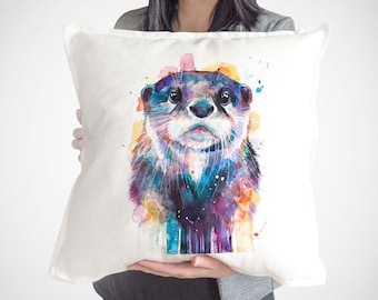 Otter throw pillow cover by Slaveika Aladjova, cushion cover, Decorative Pillow Cover, Animal Art, Watercolor pillow, Christmas gift